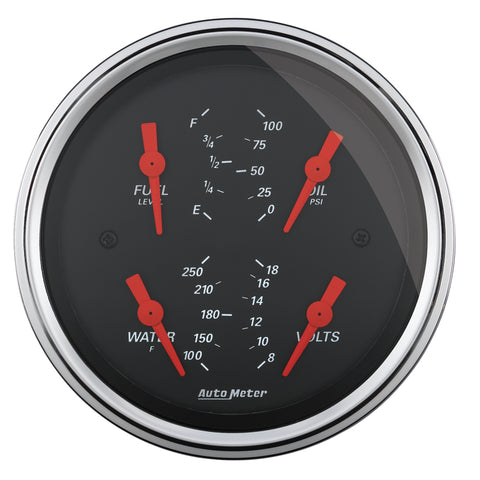 Autometer Designer Black 3.375in Quad Gauge - Fuel Level / Oil Pressure / Water Temp. / Voltmeter - 1414