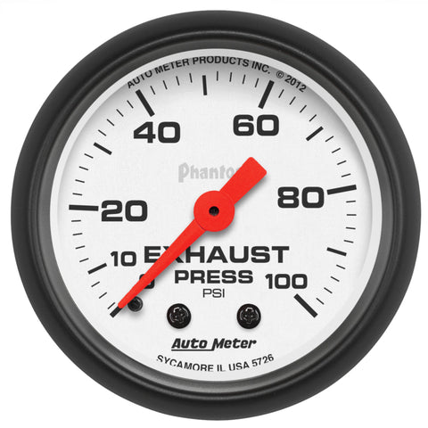 Autometer Phantom 2-1/16in 0-100 PSI Mechanical Exhaust (Drive) Pressure Gauge - 5726