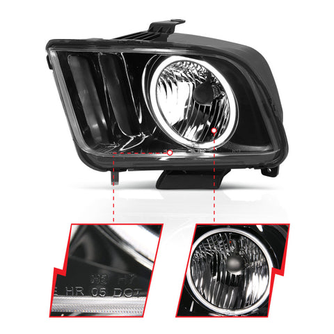 ANZO 2005-2009 Ford Mustang Crystal Headlights w/ Halo Black (CCFL) - 121033