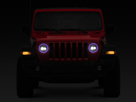 Raxiom 18-22 Jeep Wrangler JL/JT Axial 9-Inch LED Headlights w/RGB Halo- Blk Housing (Clear Lens) - J142668