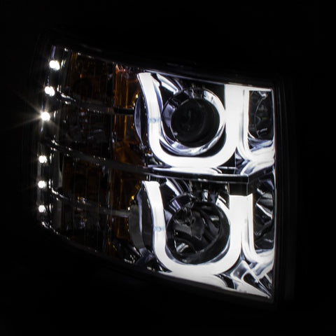 ANZO 2007-2013 Chevrolet Silverado 1500 Projector Headlights w/ U-Bar Chrome - 111282