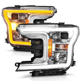 ANZO 2018-2020 Ford F-150 Projector Headlight w/Plank Style Switchback Chrome Housing - 111510
