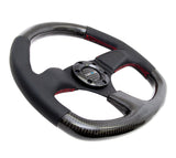NRG Carbon Fiber Steering Wheel (320mm) Flat Bottom & Leather Trim w/Red Stitching - ST-009CFRS