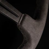 NRG Reinforced Steering Wheel (350mm / 3in. Deep) Black Leather w/ Alcantara Stitching - RST-018SA