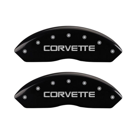 MGP 4 Caliper Covers Engraved F & R C4/Corvette Black Finish Silver Char 1988 Chevrolet Corvette - 13013SCV4BK