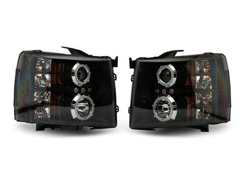 Raxiom 07-13 Silverado 1500 Super White LED Halo Projector Headlights- Black Housing (Clear Lens) - S112717