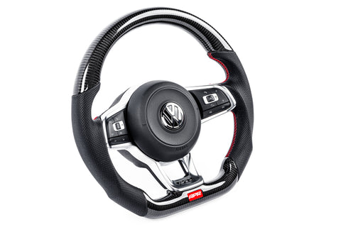 APR 15-26 Volkswagen Golf R/GTI/Jetta (MK7) Carbon Fiber/Red Stitch Steering Wheel (Non Paddles) - MS100205