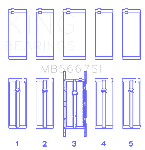 King Mini W10B16A/W11B16A (Size 0.5) Silicon Bi-Metal Aluminum Main Bearing Set - MB5667SI0.5