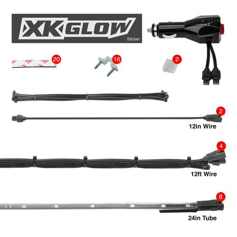 XK Glow Tube Single Color Underglow LED Accent Light Car/Truck Kit Amber - 8x24In - XK041002-A