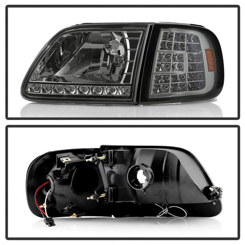 xTune Ford F150 97-03 Crystal Headlights w/ Clear LED Corners Smoke HD-ON-FF15097-LED-SET-SM - 5014801