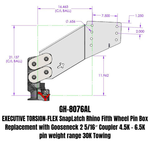 Gen-Y Executive Torsion-Flex Auto Rhino 5th Wheel Pin Box Rep w/Gooseneck 2-5/16in Coupler - GH-8076AL