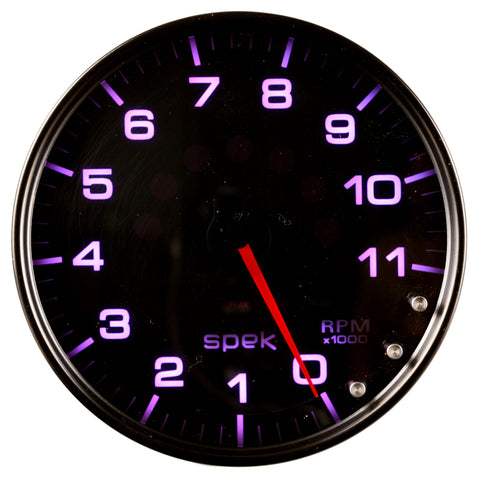 Autometer Spek-Pro Gauge Tachometer 5in 11K Rpm W/Shift Light & Peak Mem Black/Smoke/Black - P23952