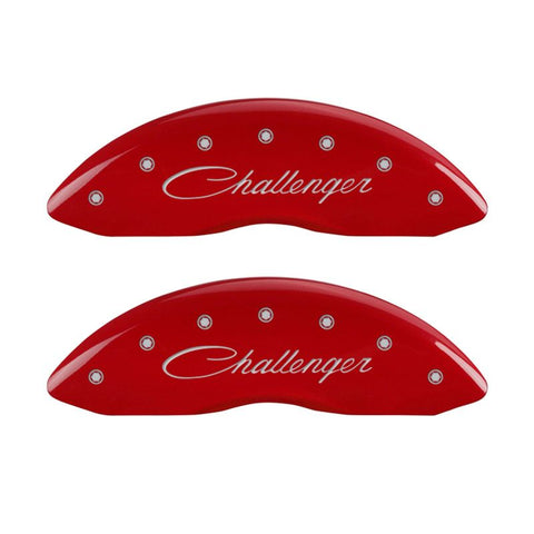 MGP 4 Caliper Covers Engraved Front & Rear Cursive/Challenger Red finish silver ch - 12005SCLSRD
