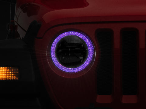 Raxiom 18-22 Jeep Wrangler JL/JT Axial 9-Inch LED Headlights w/RGB Halo- Black Housing (Clear Lens) - J142668