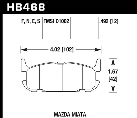 Hawk 04-05 Mazda Miata HPS 5.0 Street Rear Brake Pads - HB468B.492