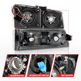 ANZO 2003-2006 Chevrolet Silverado 1500 Crystal Headlights w/ Light Bar Black Housing - 111501
