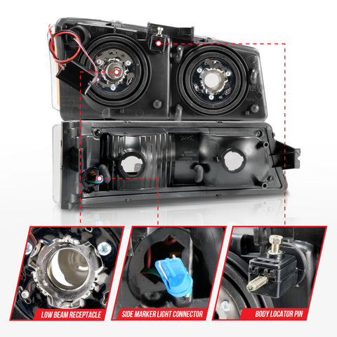 ANZO 2003-2006 Chevrolet Silverado 1500 Crystal Headlights w/ Light Bar Black Housing - 111501