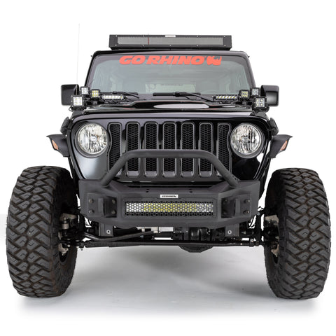 Go Rhino 07-20 Jeep Wrangler JL/JLU/JK/JKU/Gladiator JT Rockline Front Stubby Bumper w/ Overrider - 331101T