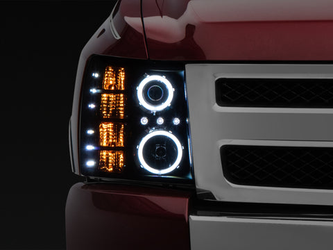 Raxiom 07-13 Silverado 1500 Super White LED Halo Projector Headlights- Black Housing (Clear Lens) - S112717