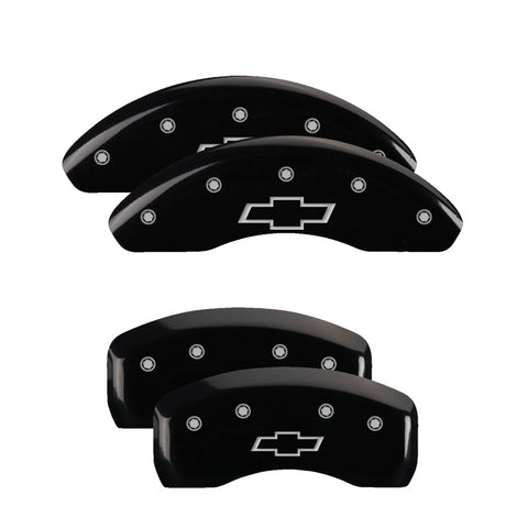 MGP 4 Caliper Covers Engraved F & R Chevy Racing Black Finish Silver Char 2019 Chevrolet Camaro - 14241SBRCBK