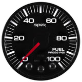 Autometer Spek-Pro Gauge Fuel Press 2 1/16in 100psi Stepper Motor W/Peak & Warn Blk/Blk - P314328