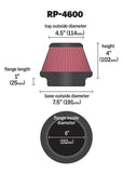 K&N Universal Round Tapered Carbon Fiber Air Filter 6in Flg ID Centered/7.5in B OD/4.5in T OD/4in H - RP-4600