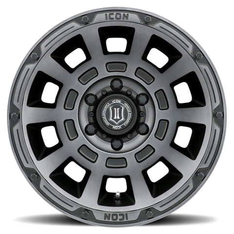 ICON Thrust 17x8.5 6x5.5 0mm Offset 4.75in BS 106.1mm Bore Smoked Satin Black Wheel - 2817858347SSBT