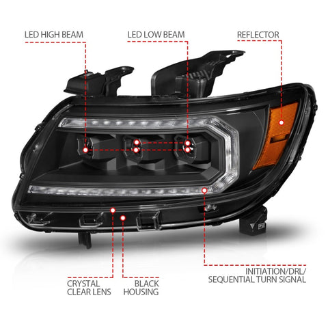 ANZO 15-22 Chevrolet Colorado Full LED Projector Headlights w/ Initiation & Sequential - Black - 111615