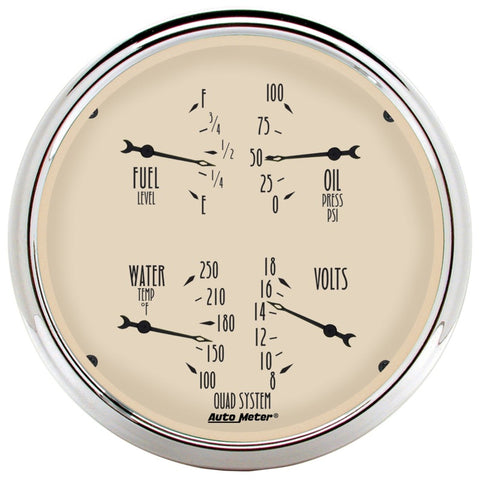 AutoMeter Gauge Quad 5in. 240 Ohm(e) to 33 Ohm(f) Elec Antique Beige - 1810