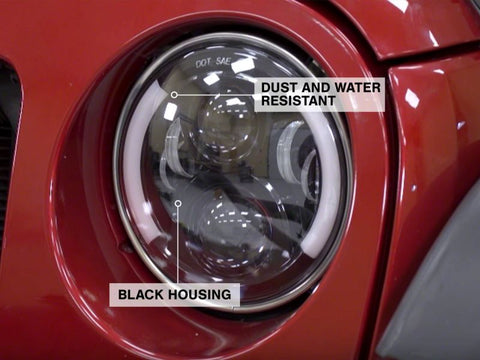 Raxiom 97-18 Jeep Wrangler TJ & JK 6-LED Headlights w/ Partial Halo- Blk Housing (Clear Lens) - J135442