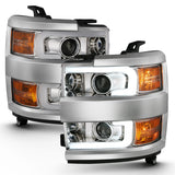 ANZO 2015-2016 Chevrolet Silverado Projector Headlights w/ Plank Style Design Chrome w/ Amber - 111360