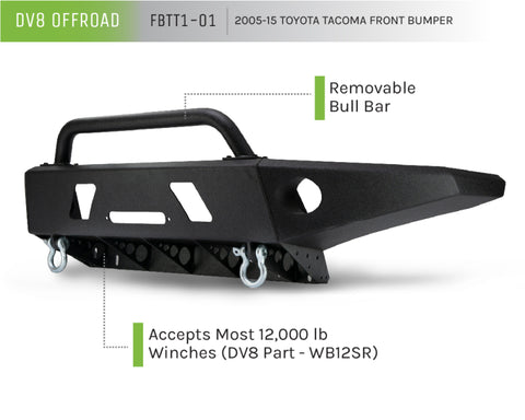 DV8 Offroad 05-15 Toyota Tacoma Front Bumper Winch Ready - Black Powdercoat - FBTT1-01