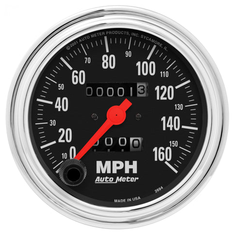 AutoMeter Gauge Speedometer 3-3/8in. 160MPH Mechanical Traditional Chrome - 2494