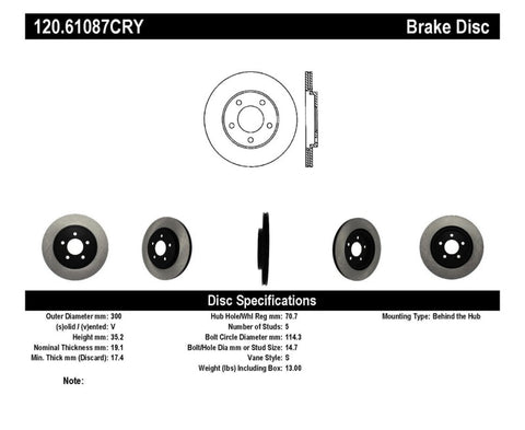 StopTech 05-14 Ford Mustang Cryo-Stop Rear PremiumRotor - 120.61087CRY