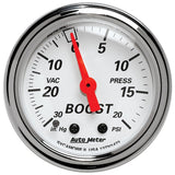 Autometer Arctic White 2-1/16in 30 in. Hg/20 PSI Full Sweep Mechanical Vacuum/Boost Pressure Gauge - 1372