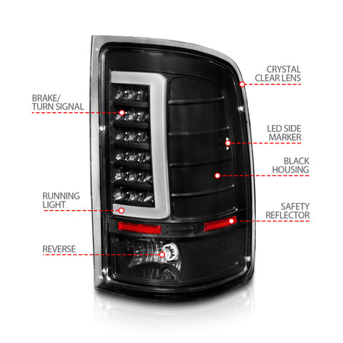 ANZO 2007-2013 GMC Sierra LED Tail Lights w/ Light Bar Black Housing Clear Lens - 311388