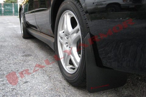 Rally Armor 02-07 Subaru WRX/STI/RS/2.5i (Wagons Req. Mod.) Basic Black Mud Flap w/Red Logo - MF1-BAS-RD