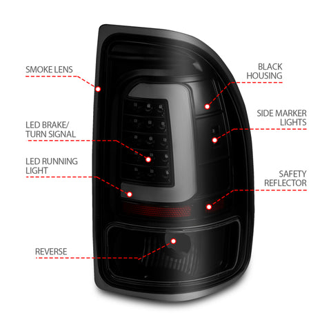 ANZO 1997-2004 Dodge Dakota LED Taillights Black Housing Smoke Lens Pair - 311348