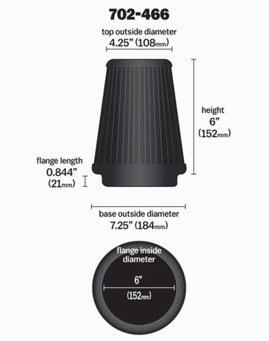 Airaid Universal Air Filter - Cone 6 x 7 1/4 x 4 3/4 x 6 - Blue SynthaMax - 702-466