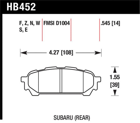 Hawk 03-05 WRX D1004 HP+ Street Rear Brake Pads - HB452N.545
