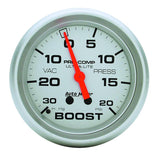 Autometer Ultra-Lite 66.7mm Full Sweep Electronic 30 IN Hg / 20 PSI Vacuum/Boost Gauge - 4401
