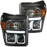 ANZO 2011-2015 Ford F-250 Projector Headlights w/ U-Bar Black - 111292