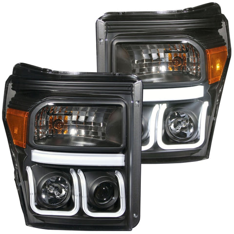 ANZO 2011-2015 Ford F-250 Projector Headlights w/ U-Bar Black - 111292