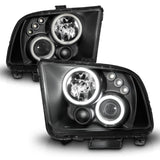 ANZO 2005-2009 Ford Mustang Projector Headlights w/ Halo Black - 121166