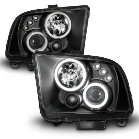 ANZO 2005-2009 Ford Mustang Projector Headlights w/ Halo Black - 121166