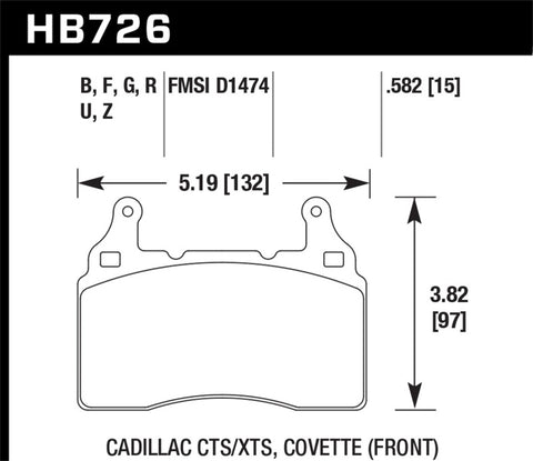 Hawk 2014 Chevrolet Corvette PC Front Brake Pads - HB726Z.582