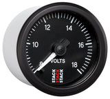 Autometer Stack 52mm 8-18V Pro Stepper Motor Battery Voltage Gauge - Black - ST3316