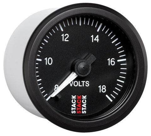 Autometer Stack 52mm 8-18V Pro Stepper Motor Battery Voltage Gauge - Black - ST3316