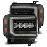 AlphaRex 14-18 GMC Sierra NOVA LED Proj Headlights Plank Style Black w/Activ Light/Seq Signal/DRL - 880617
