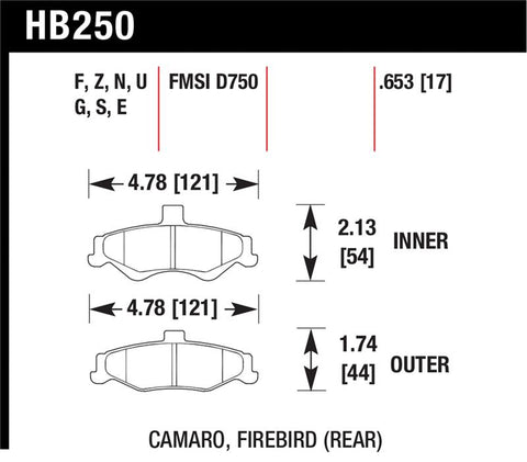 Hawk 98-02 Chevrolet Camaro 5.7L/3.8L / 98-02 Pontiac Firebird 5.7L/3.8L  HPS Street Rear Brake Pads - HB250F.653